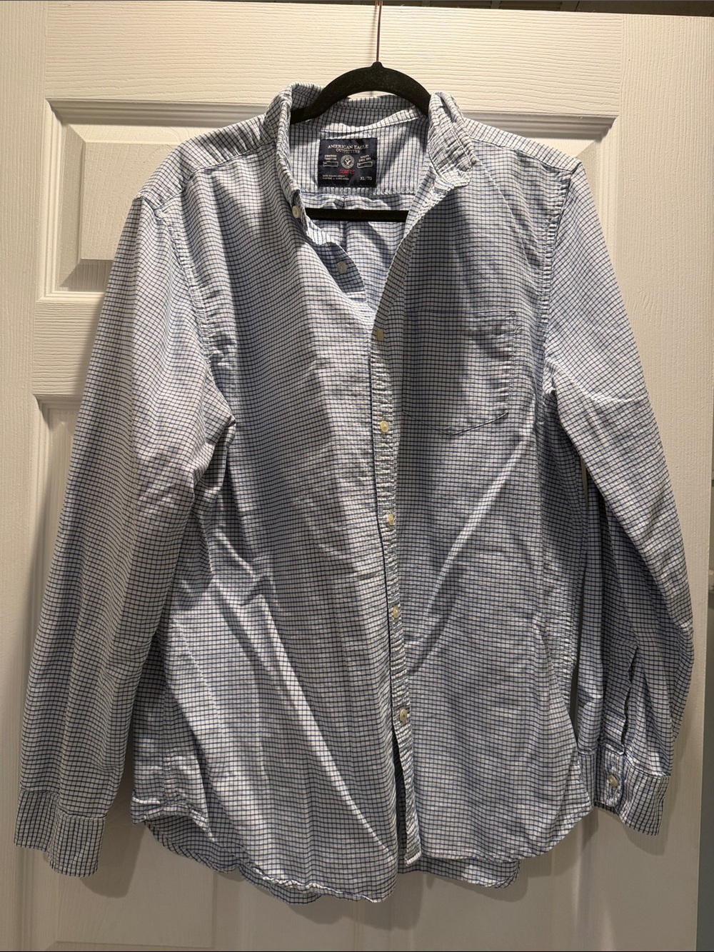 American Eagle Outfitters Light Blue Check Button-Up Shirt
